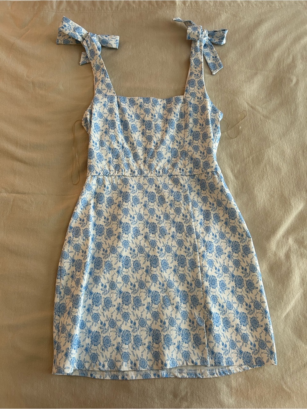 Altar'd State White Dress with Blue Floral Trim